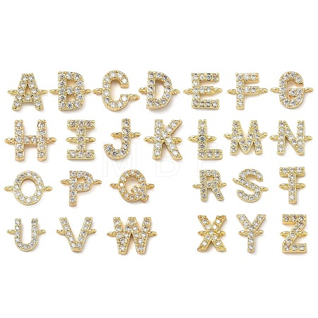 Brass Micro Pave Clear Cubic Zirconia Letter Links Connector Charmss KK-I382-07G-1