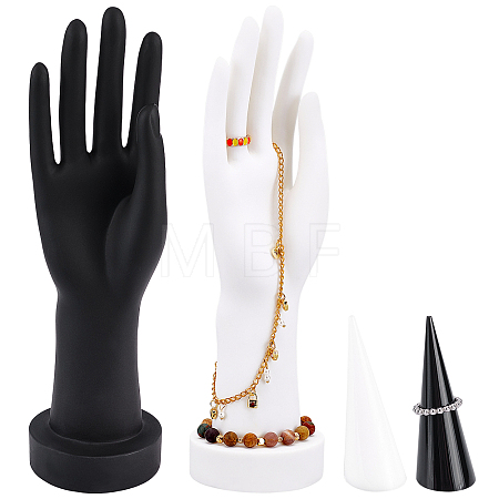 4Pcs 2 Style PVC Hand Model and Cone Shaped Acrylic Ring Displays ODIS-PH0001-31-1