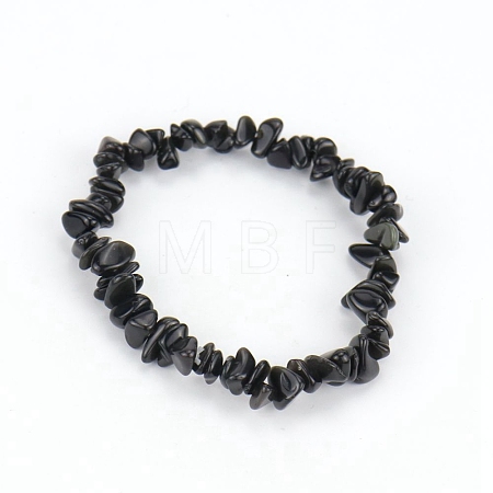 Natural Obsidian Chips Beaded Stretch Bracelet for Women PW-WG72437-14-1