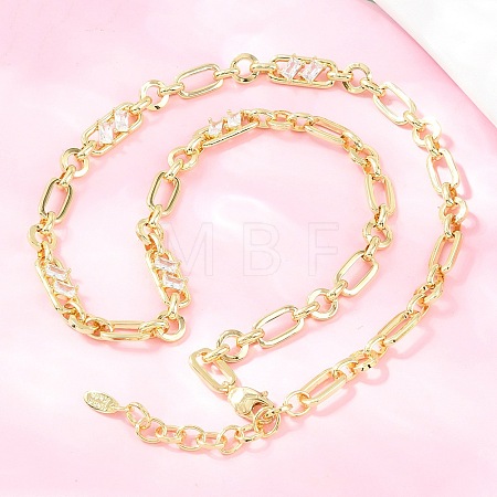 7MM Brass Pave Cubic Zirconia Figaro Chain Necklaces NJEW-D324-05G-07-1