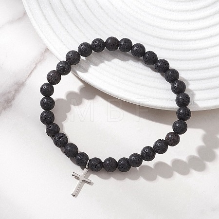 Natural Lava Rock Beads Stretch Bracelets BJEW-JB13252-01-1