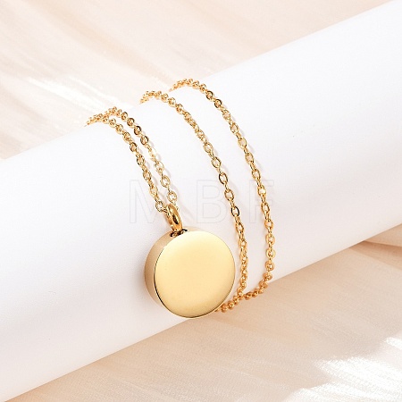 304 Stainless Steel Flat Round Pendant Pet Urn Ashes Necklaces NJEW-S455-01G-1