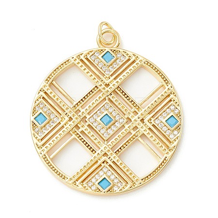 Rack Plating Brass Micro Pave Clear & Cyan Cubic Zirconia Pendants LS-KK-D073-14G-1