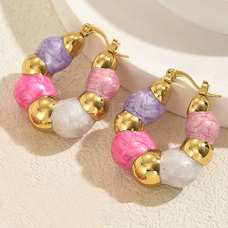 201 Stainless Steel Beaded Hoop Earrings CL8984-2-1