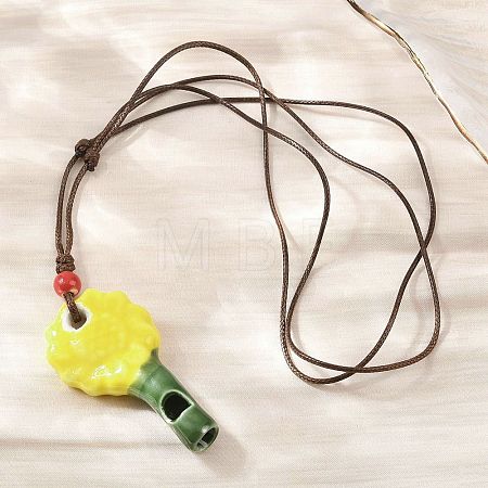 Adjustable Sunflower Porcelain Whistle Pendant Waxed Cord Necklaces for Women FB-CBA68CE-01B-1