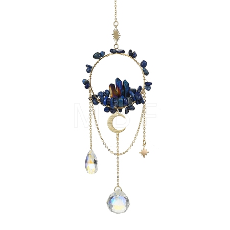 Natural Lapis Lazuli & Dyed Natural Quartz Crystal with Glass Pendant Decorations HJEW-TA00123-02-1