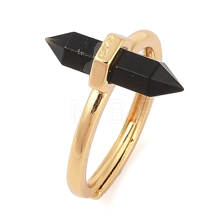 Double Pointed Hexagonal Prism Natural Obsidian Adjustable Rings for Women RJEW-G327-01G-06-1