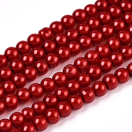 Baking Paint Pearlized Glass Pearl Round Bead Strands X-HY-Q003-4mm-74-1