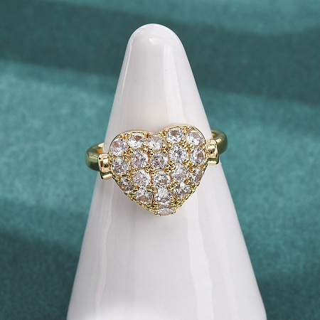 Brass Micro Pave Cubic Zirconia Cuff Open Rings RJEW-C153-02G-1