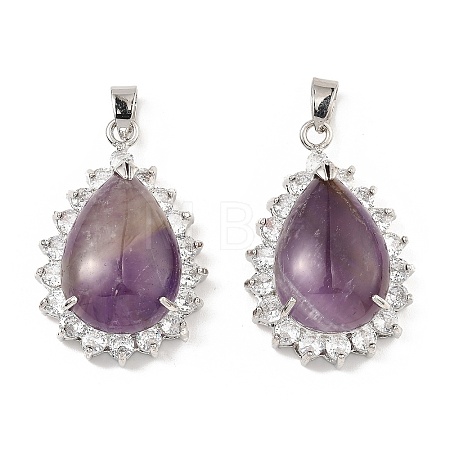 Natural Amethyst & Rhinestone Pendants G-K338-31P-12-1