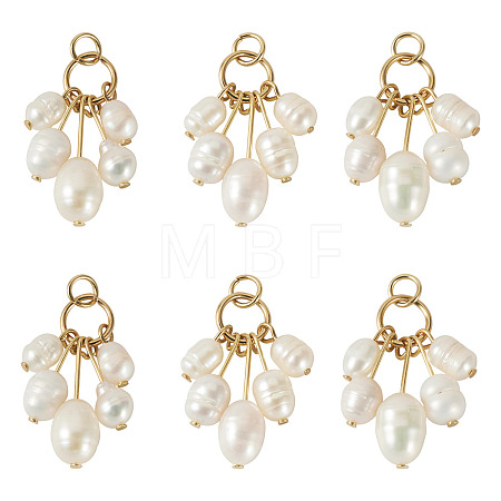 6Pcs Natural Cultured Freshwater Pearl Rice Beaded Pendants PALLOY-TA00380-1