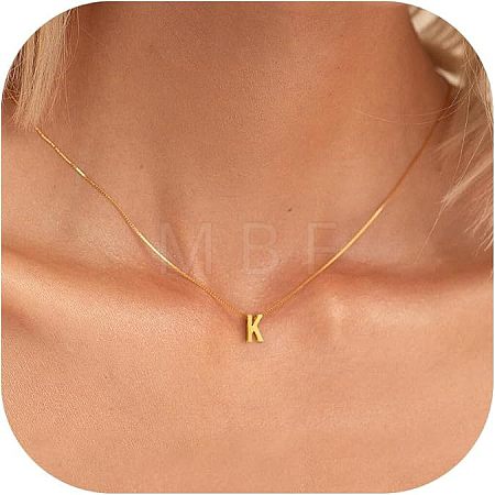 304 Stainless Steel Initial Pendant with Brass Box Chain Necklaces for Women FS-WG8229D-11-1