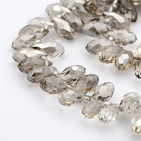 Half Plated Faceted Teardrop Electroplate Glass Pendants Beads Strands GLAA-A023A-HP04-1