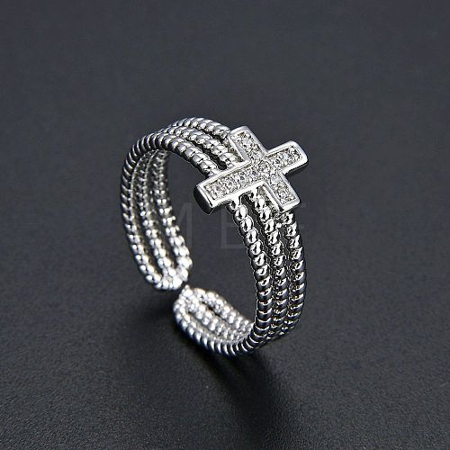 Cross Brass Micro Pave Clear Cubic Zirconia Cuff Rings FS-WGDE646-01-1