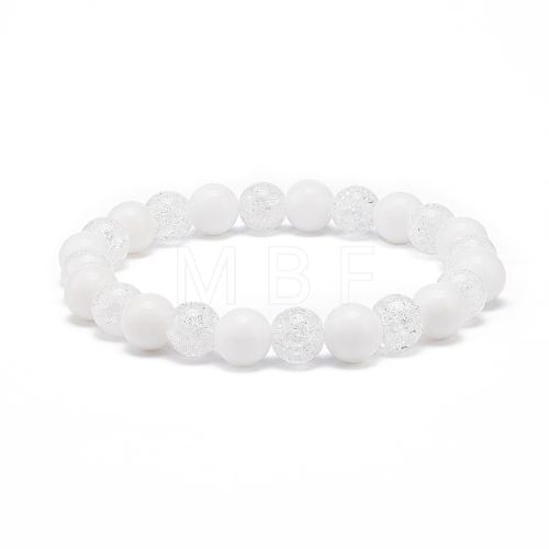 Natural White Jade & Synthetic Crackle Quartz Round Beaded Stretch Bracelet for Women BJEW-JB08528-03-1