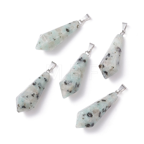 Natural Sesame Jasper/Kiwi Jasper Pointed Pendants G-I314-02P-04-1