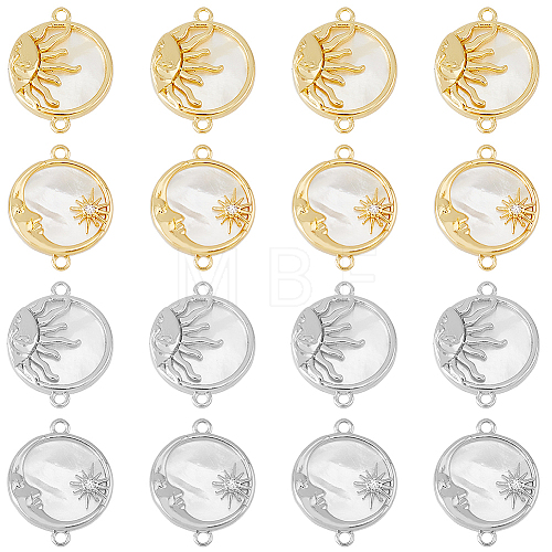 8Pcs 4 Styles Eco-Friendly Rack Plating Brass Connector Charms with White Shell KK-DC0003-32-1
