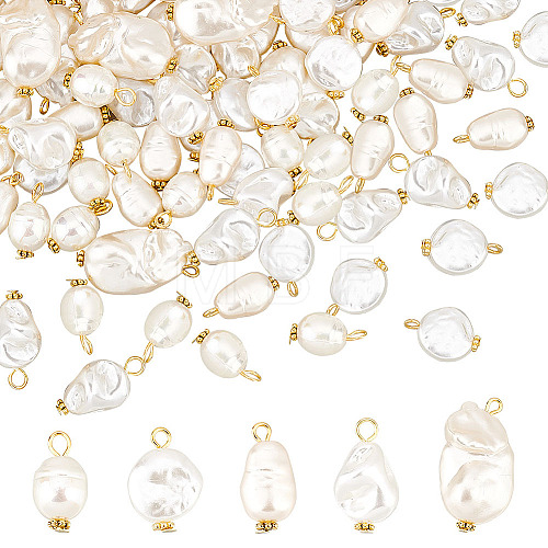 100Pcs 5 Style ABS Plastic Imitation Pearl Beads Pendant KY-AR0001-12-1