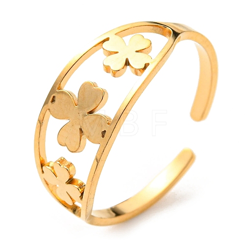 304 Stainless Steel Clover Open Cuff Ring RJEW-F149-04G-1