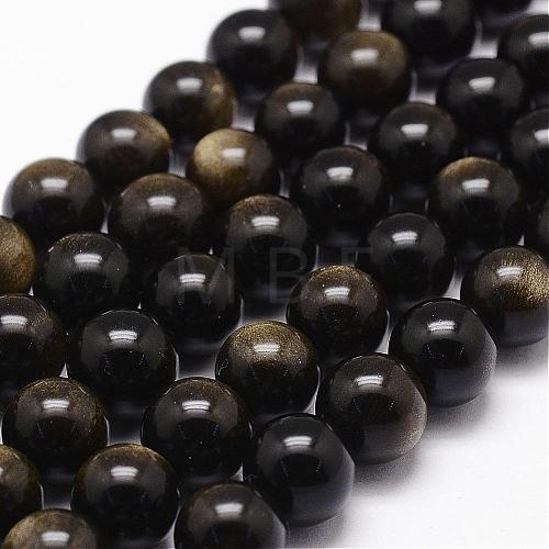 Natural Golden Sheen Obsidian Beads Strands G-D838-8mm-05-1