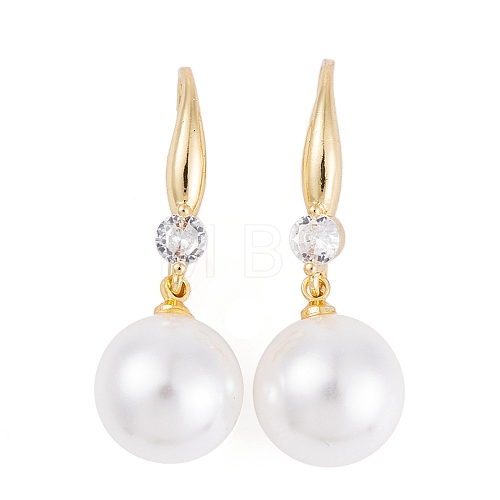 Rack Plating Brass Cubic Zirconia ABS Pearl Earring Hooks EJEW-S219-16G-05-1