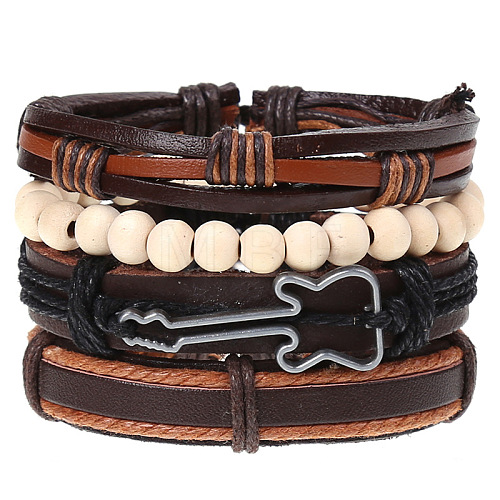 4Pcs Retro Cattlehide Leather Cord Multi-strand Bracelets for Men WGE7990-23-1