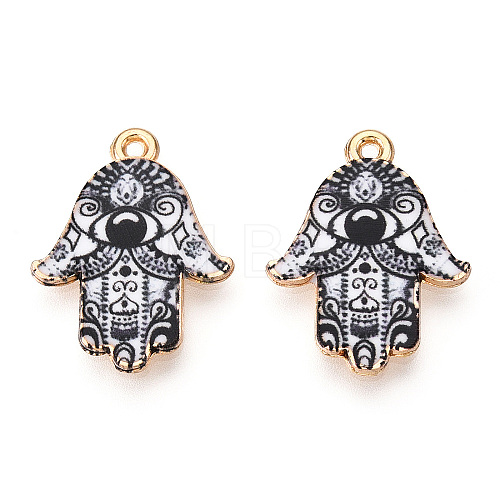 Printed Light Gold Tone Alloy Pendants ENAM-N056-206H-1