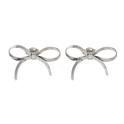 Non-Tarnish 304 Stainless Steel Bowknot Stud Earrings EJEW-H007-04P-1