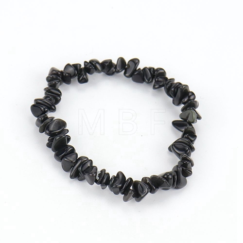 Natural Obsidian Chips Beaded Stretch Bracelet for Women PW-WG72437-14-1