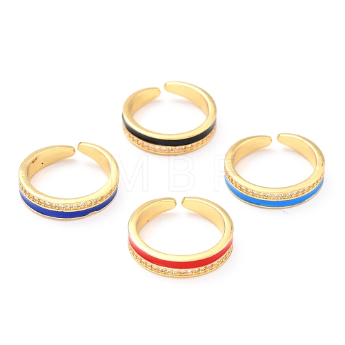 Adjustable Real 18K Gold Plated Brass Enamel Finger Rings RJEW-L071-23G-1