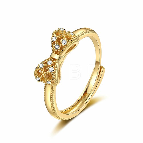 Brass Micro Pave Cubic Zirconia Adjustable Rings for Women PW-WG54B34-02-1