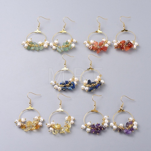 Natural Gemstone Chip Beads Dangle Earrings EJEW-JE03505-1