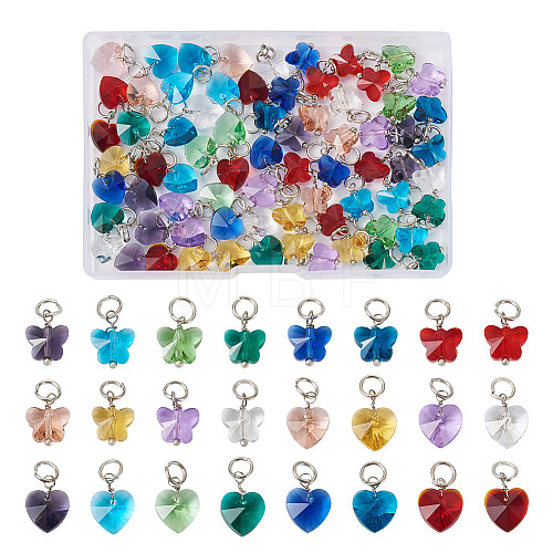 96Pcs 24 Style Faceted Transparent Glass Charms GLAA-SW0001-04-1