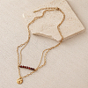 304 Stainless Steel Textured Coin Pendant Double Layer Necklaces VK6399-9-1