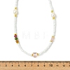 Natural Rose Quartz Heishi Beads & Rice Natural Pearl & Glass Seed Beaded Necklaces NJEW-JN06249-03-4