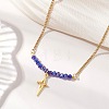 Electroplate Glass Faceted Rondelle Beaded Alloy Pendant 304 Stainless Steel Curb Chain Necklaces for Women NJEW-JN05764-01-1