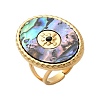 Oval 304 Stainless Steel & Paua Shell & Rhinestone Cuff Rings for Women RJEW-G346-06G-01-4