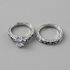 2Pcs 2 Style Cubic Zirconia Heart Finger Rings RJEW-WH0016-02P-03-1