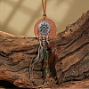 Ethnic Style Alloy & Wood Woven Web/Net with Feather Big Pendant Faux Suede Cord Necklaces for Women FS-WG285C1-11-1