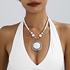 Vintage Alloy with Dyed Synthetic Turquoise Bohemian Flat Round Pendant Round Beaded Necklaces for Women DH5504-2-2
