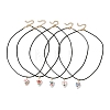 Printed Porcelain Heart Penant Black Waxed Cord Necklace for Women NJEW-JN06482-2