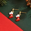 Christmas Socking Brass Enamel Dangle Stud Earrings QV0416-1