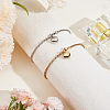 2Pcs 2 Colors Heart Non-Tarnish Stainless Steel Charm Bracelets BJEW-CN0001-22-4