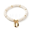 Shell Shape Cubic Zirconia Charm Stretch Bracelets Set for Teen Girl Women BJEW-JB06850-02-2