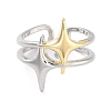 Brass Star Open Cuff Ring for Women RJEW-C102-19GP-2