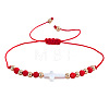 Adjustable Glass & Brass Beads Braided Bead Bracelets KF3798-7-2