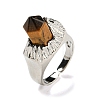 Hexagonal Prism Natural Tiger Eye Open Cuff Rings RJEW-B106-01P-06-2