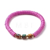 Natural Lava Rock & Polymer Clay Heishi Beads Stretch Bracelets Sets BJEW-JB07439-2