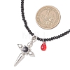 Alloy Enamel Gothic Cross and Red Teardrop Pendant Faceted Rondelle Glass Beaded Necklaces NJEW-JN05827-4