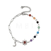 7 Chakra Gemstone Beaded Chain & 304 Stainless Steel Paperclip Chain Bracelets BJEW-JB14411-01-3